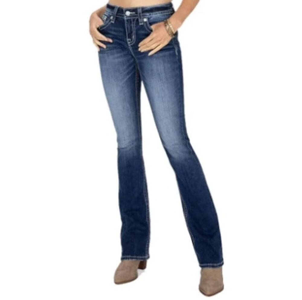 DENIM COUTURE Mid Rise Bootcut Jeans Embellished Rhinestone Pocket Size 13 NWT